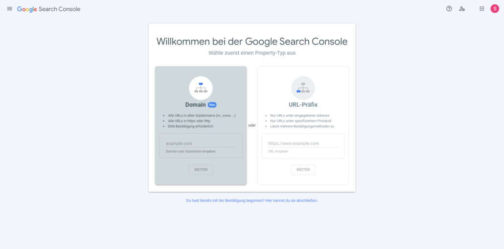 Website hinzufügen zur Google Search Console