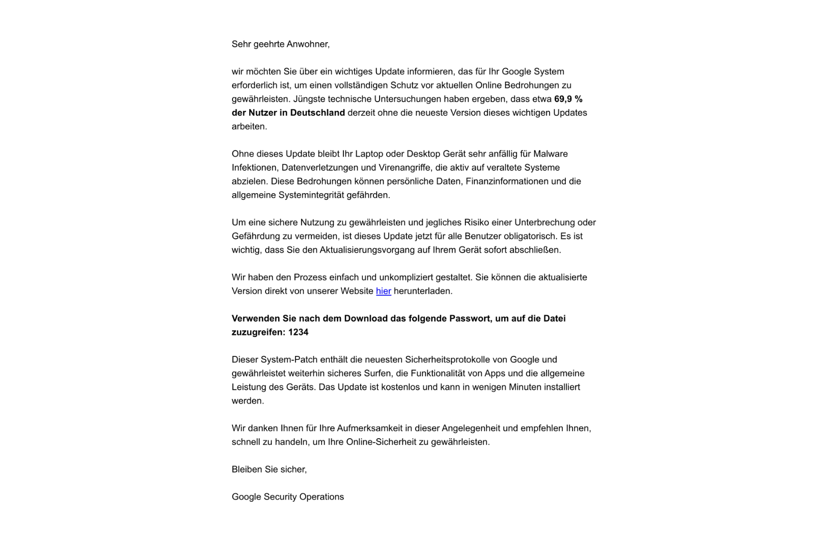 Vorsicht vor Phishing: Die gefährliche Mail mit dem Betreff Google-Update für sicheres Surfen erforderlich