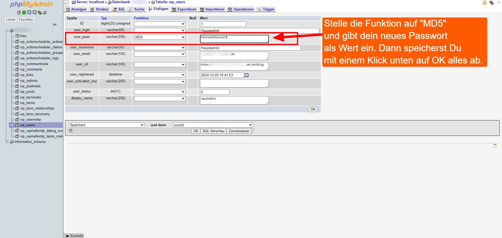 Vergeben Sie ein neues Passwort für den Administrator